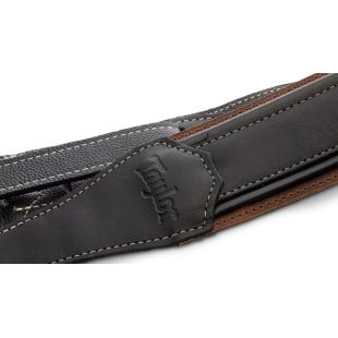 STRAP AMERICAN DREAM LEATHER BROWN-BLACK wWHITE STITCHING