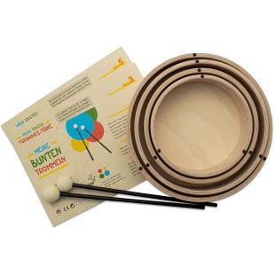 WOODEN TOM SET COLOR 4 DRUMS: YELLOW - RED - GREEN - BLUE