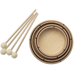 WOODEN TOM SET 4 TOMS: 16 - 18 - 20 - 22CM WITH 4 BEATERS...